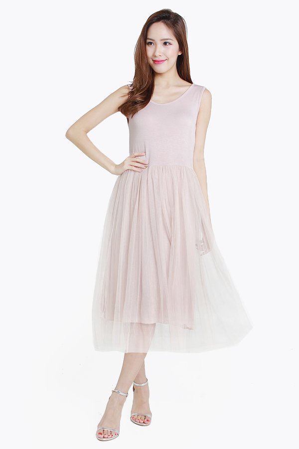 *RESTOCKED* Intuitively Attuned Tulle Midi Dress Dusty Pink